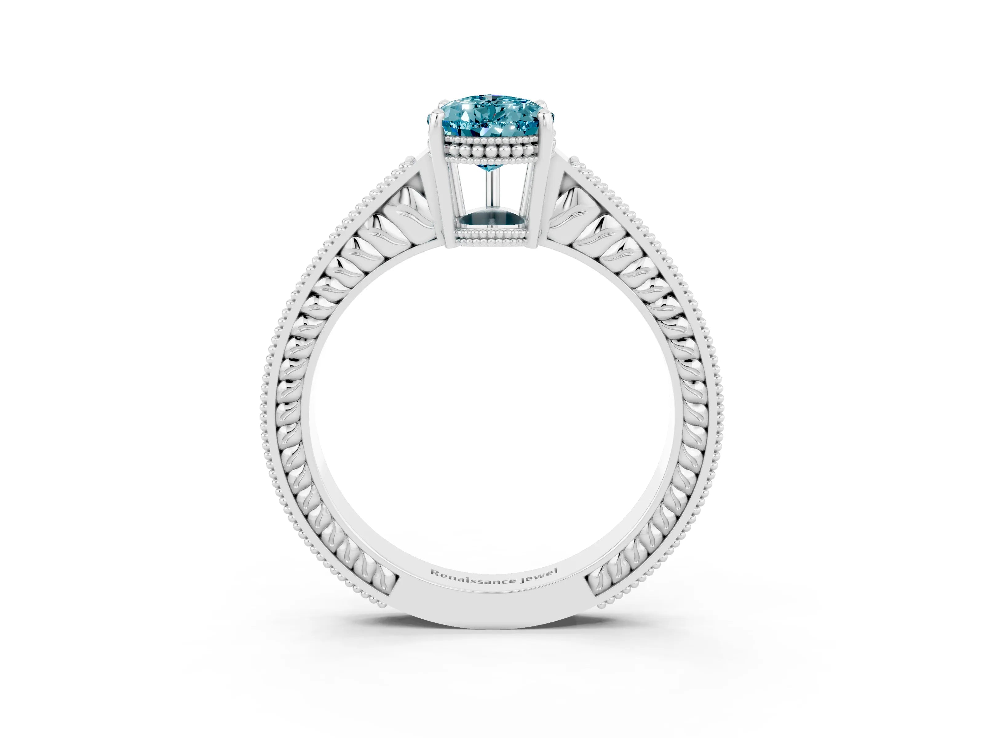 White gold Pear Cut Blue Topaz Engagement Ring with Milgrain Channel Set Band and Prong Setting_3