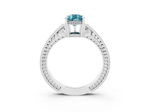 White gold Pear Cut Blue Topaz Engagement Ring with Milgrain Channel Set Band and Prong Setting_3