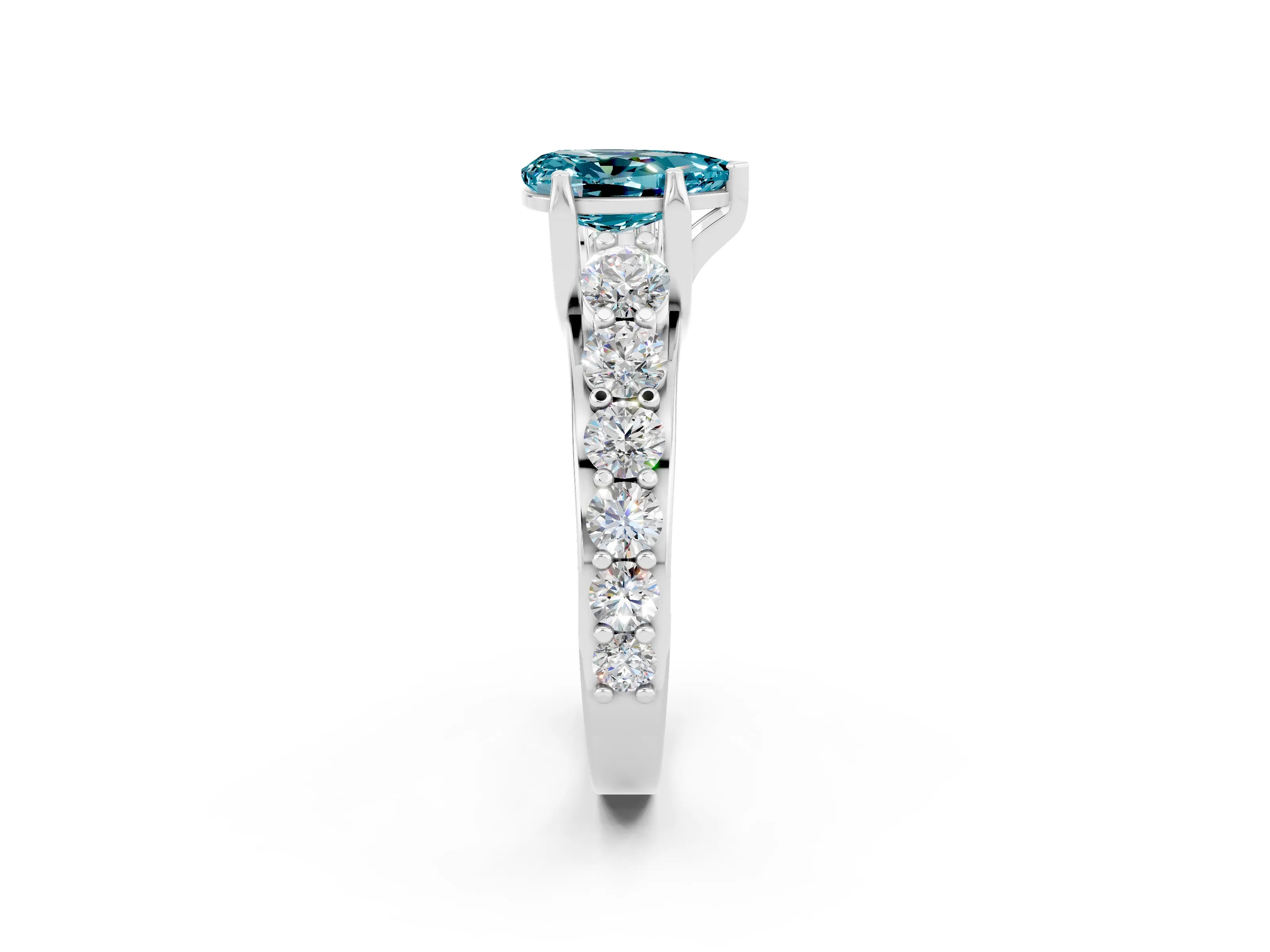 White gold Pear Cut Blue Topaz Engagement Ring with Pavé Band and Four-Prong Setting_2