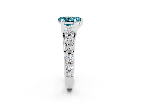 White gold Pear Cut Blue Topaz Engagement Ring with Pavé Band and Four-Prong Setting_2
