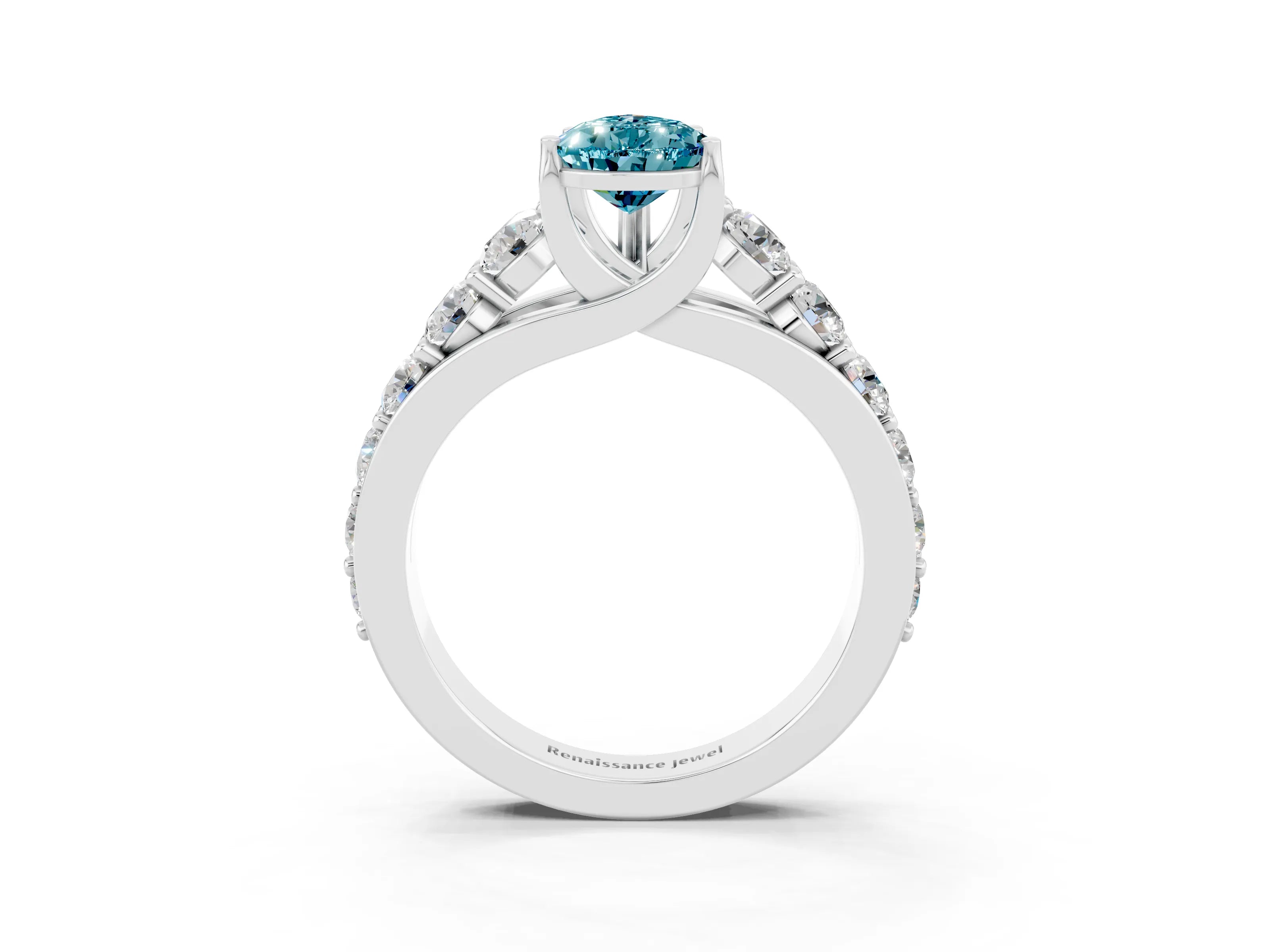 White gold Pear Cut Blue Topaz Engagement Ring with Pavé Band and Four-Prong Setting_3