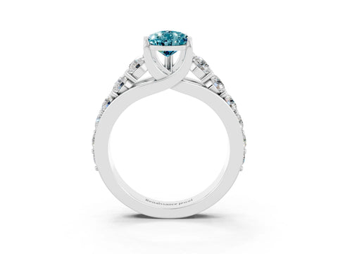 White gold Pear Cut Blue Topaz Engagement Ring with Pavé Band and Four-Prong Setting_3