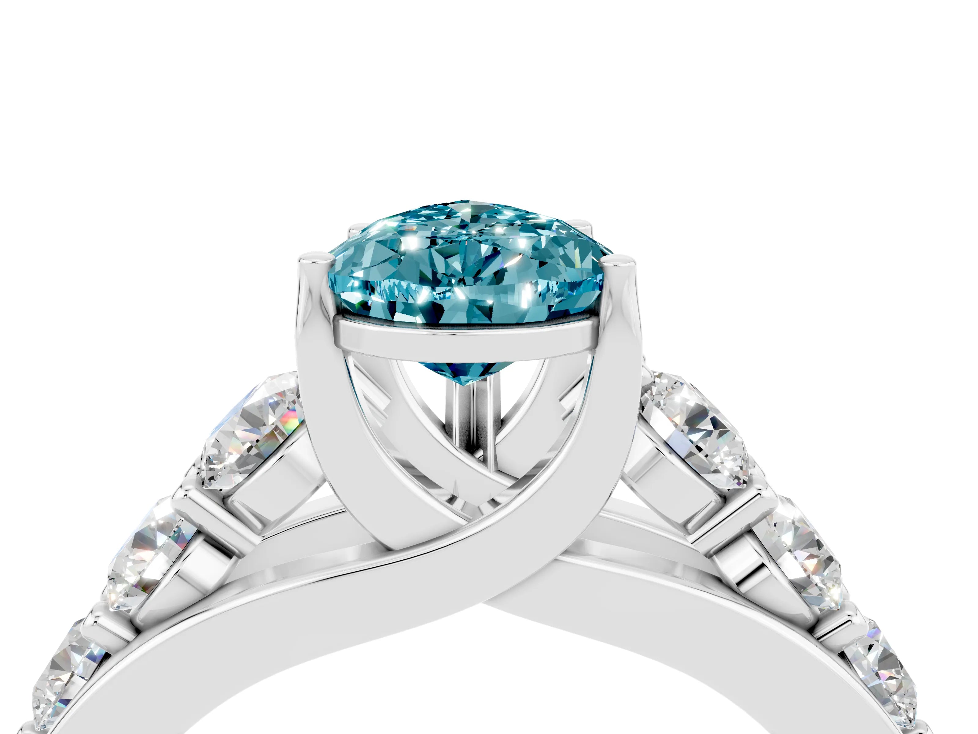 White gold Pear Cut Blue Topaz Engagement Ring with Pavé Band and Four-Prong Setting_4