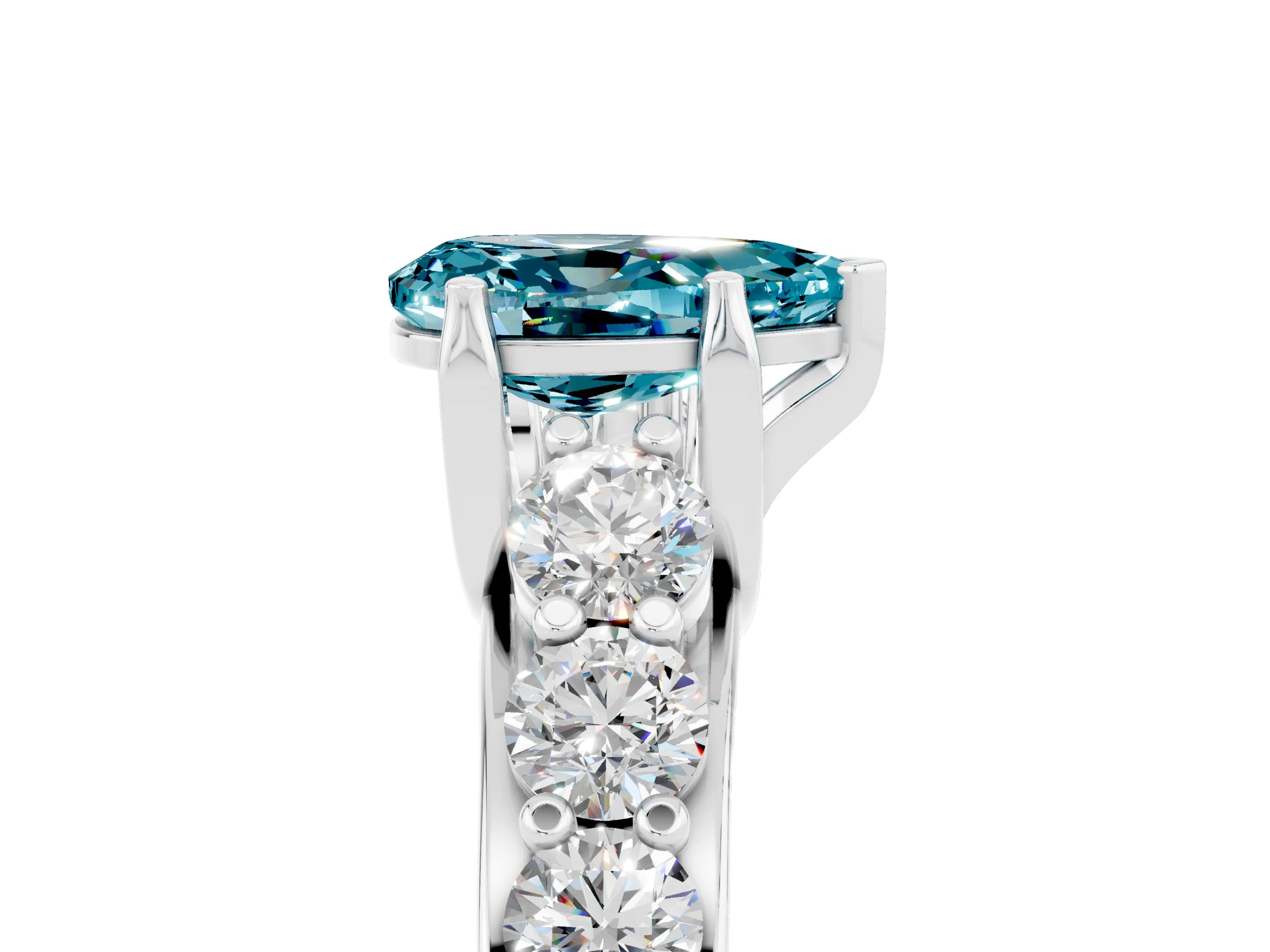 White gold Pear Cut Blue Topaz Engagement Ring with Pavé Band and Four-Prong Setting_5