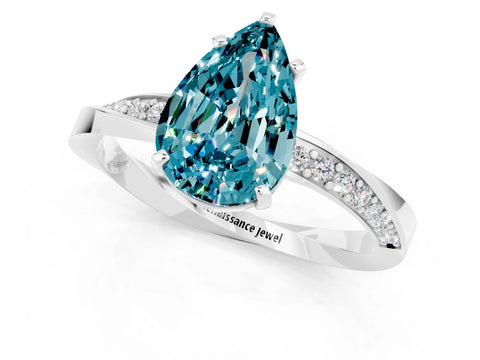 White gold Pear Cut Blue Topaz Engagement Ring with Side Stone Accents and Four-Prong Setting_28