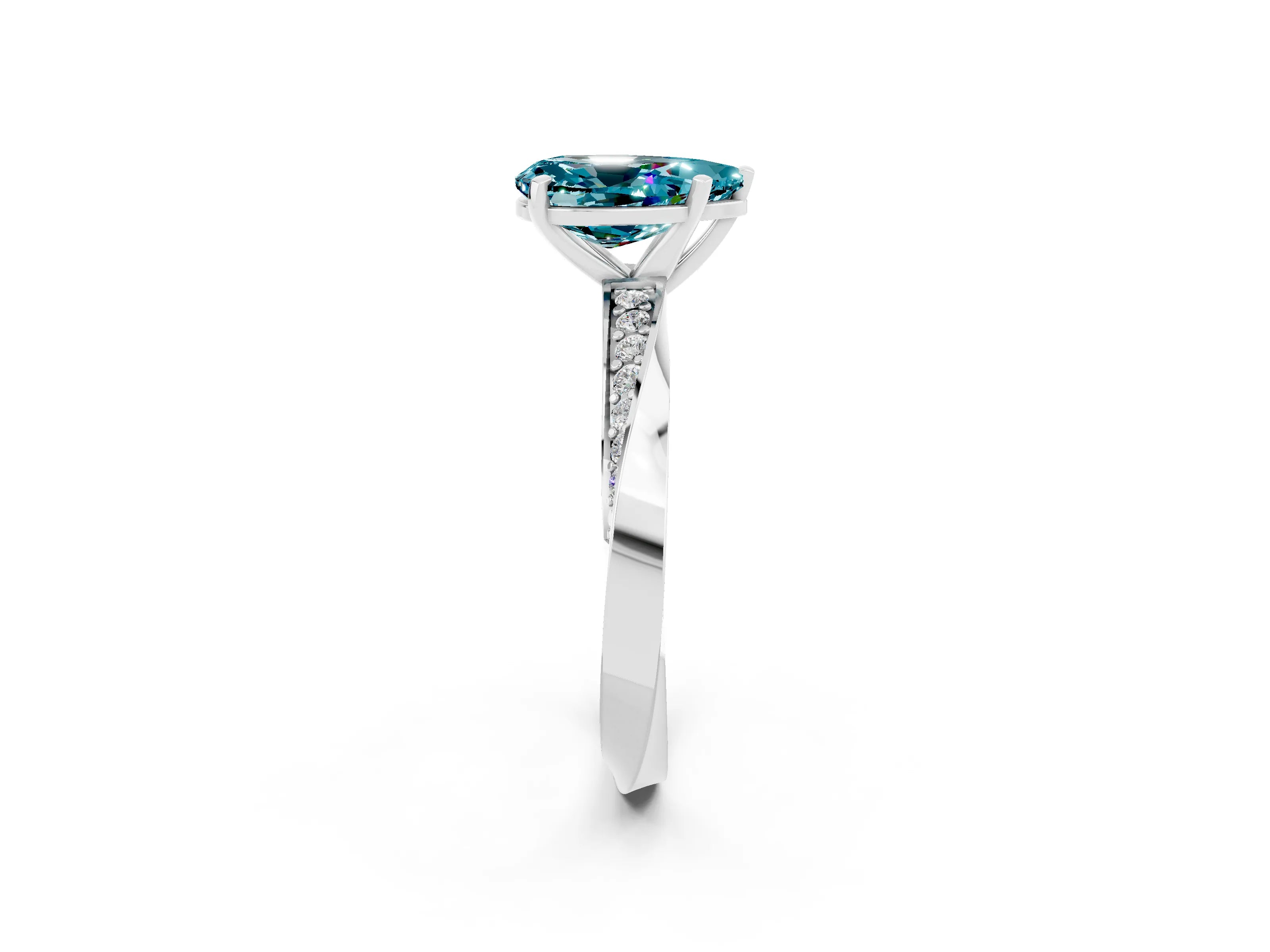 White gold Pear Cut Blue Topaz Engagement Ring with Side Stone Accents and Four-Prong Setting_29