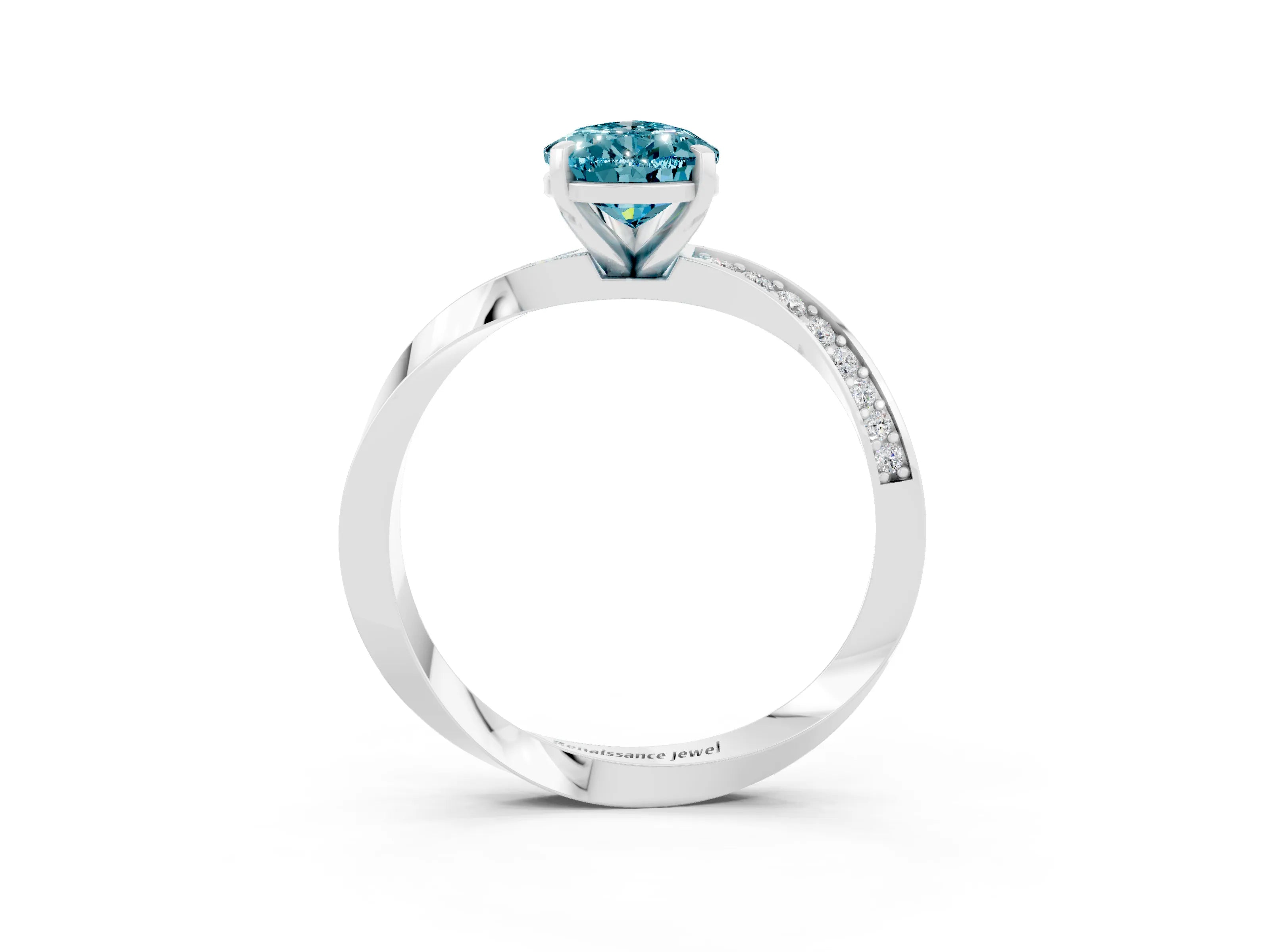 White gold Pear Cut Blue Topaz Engagement Ring with Side Stone Accents and Four-Prong Setting_30