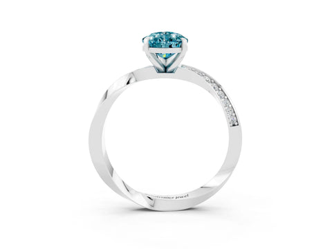 White gold Pear Cut Blue Topaz Engagement Ring with Side Stone Accents and Four-Prong Setting_30