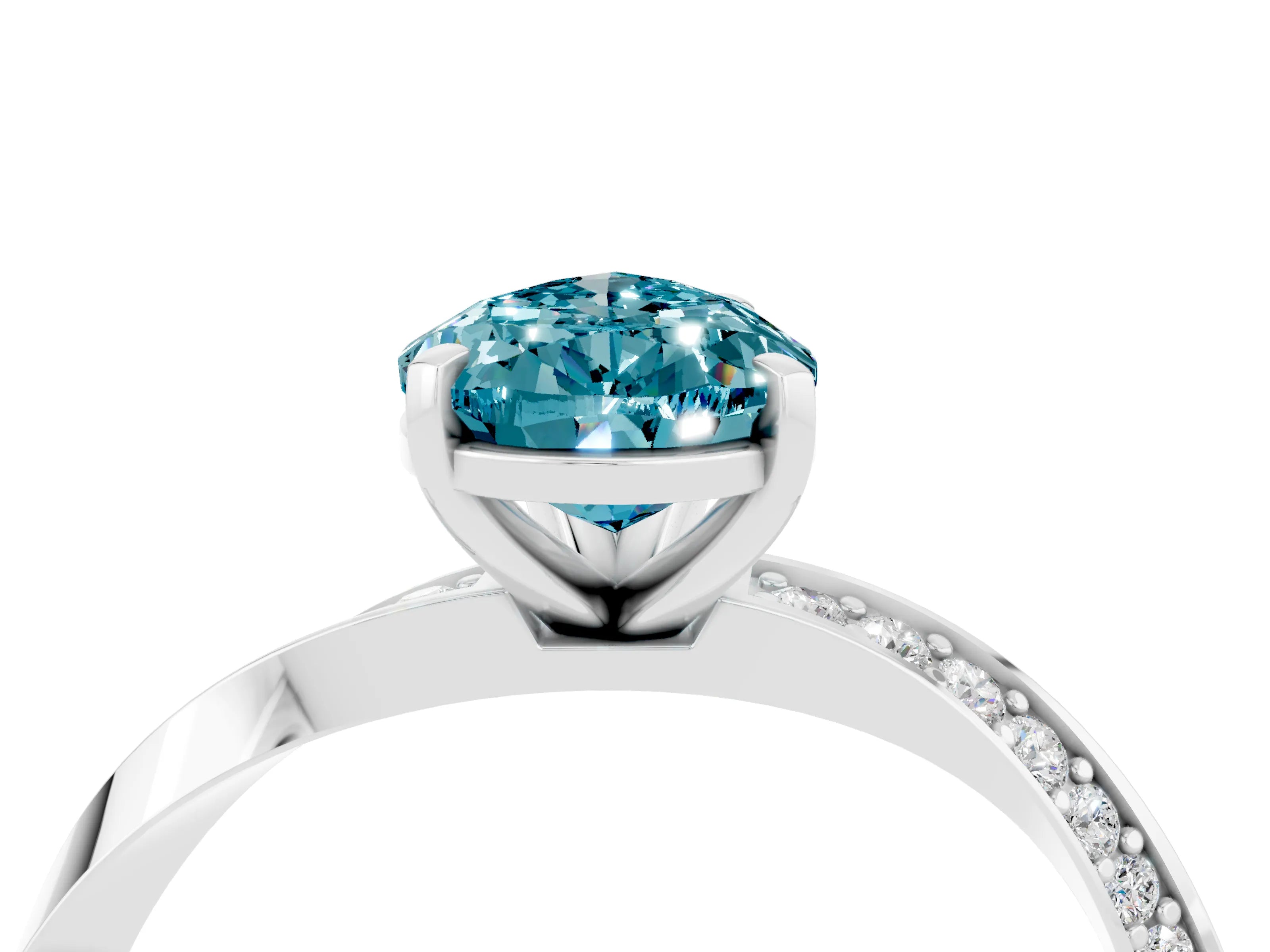 White gold Pear Cut Blue Topaz Engagement Ring with Side Stone Accents and Four-Prong Setting_31