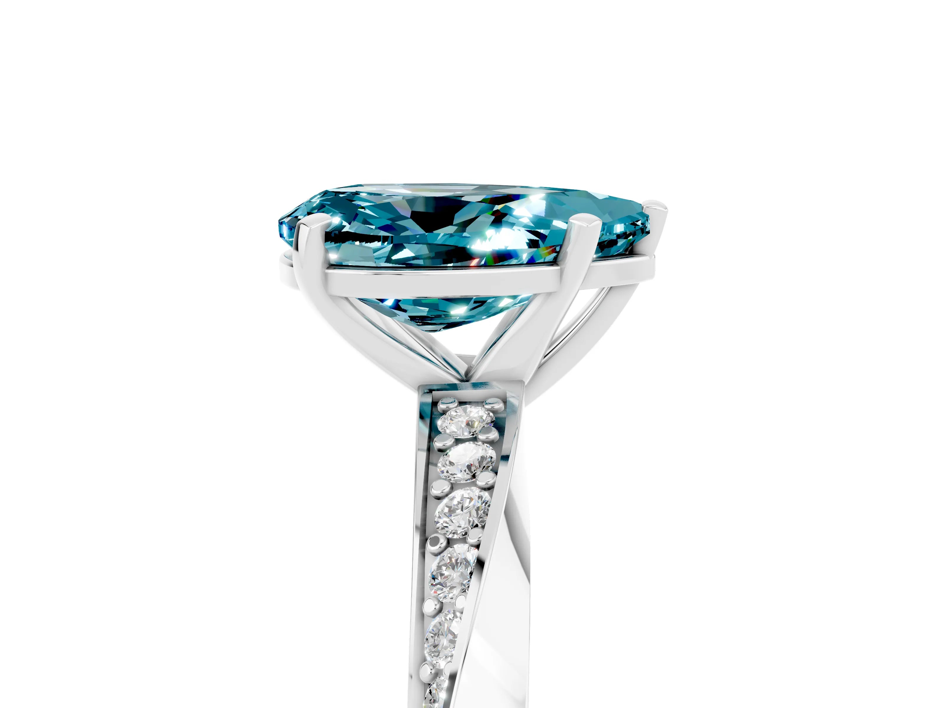 White gold Pear Cut Blue Topaz Engagement Ring with Side Stone Accents and Four-Prong Setting_32