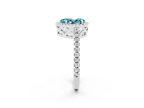 White gold Pear Cut Blue Topaz Halo Engagement Ring with Pavé Band and Prong Setting_14