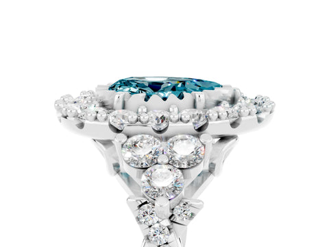 White gold Pear Cut Blue Topaz Halo Ring with Pavé Band and Four-Prong Setting_17
