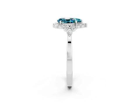 White gold Pear Cut Blue Topaz Halo Ring with Pear Side Stones and Prong Setting_14