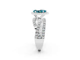 White gold Pear Cut Blue Topaz Halo Ring with Round Split Shank and Prong Setting_62