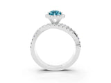 White gold Pear Cut Blue Topaz Halo Ring with Round Split Shank and Prong Setting_63