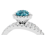 White gold Pear Cut Blue Topaz Halo Ring with Round Split Shank and Prong Setting_64