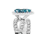 White gold Pear Cut Blue Topaz Halo Ring with Round Split Shank and Prong Setting_65