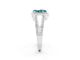 14K White Gold Blue Topaz Halo Ring with Split Shank U-Prong Band and Four-Prong Setting