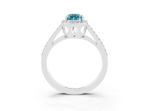 White gold Pear Cut Blue Topaz Halo Ring with Split Shank U-Prong Band and Four-Prong Setting_3