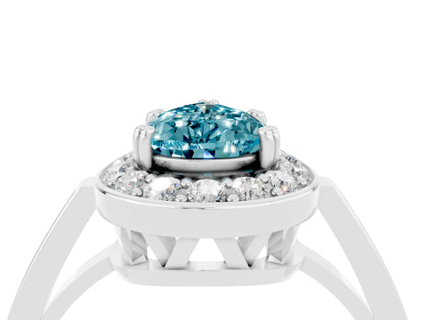 White gold Pear Cut Blue Topaz Halo Ring with Split Shank and Four-Prong Setting_16