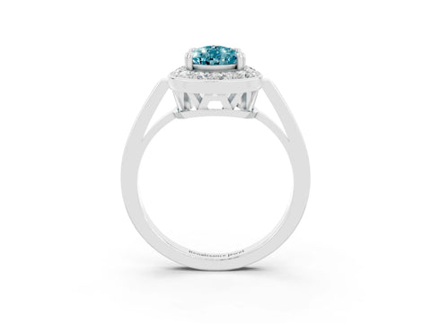 White gold Pear Cut Blue Topaz Halo Ring with Split Shank and Four-Prong Setting_3