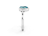 White gold Pear Cut Blue Topaz Halo Ring with Tapered Band and Four-Prong Setting_2