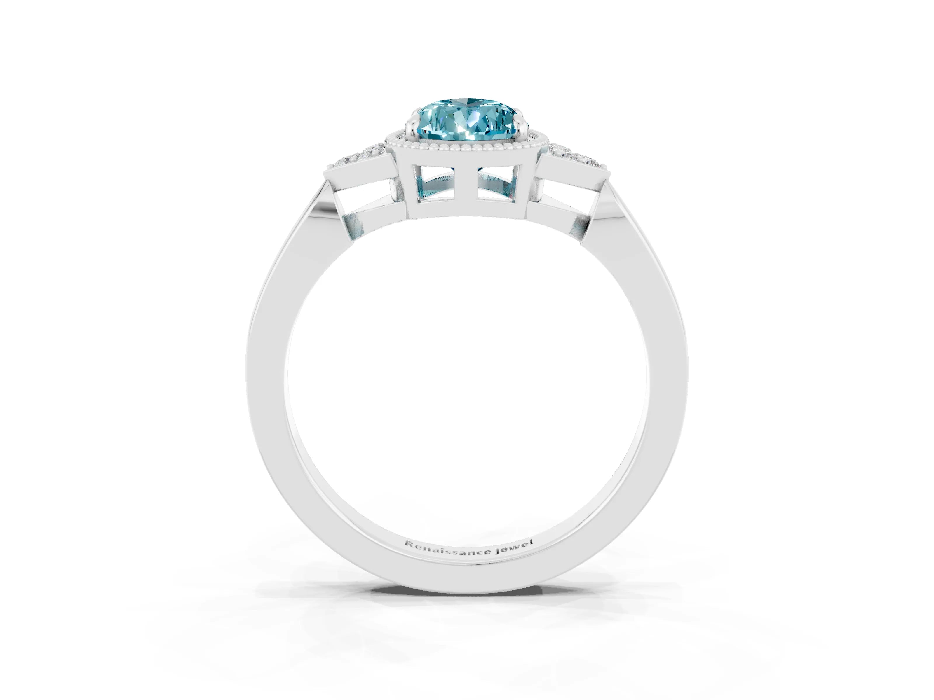 White gold Pear Cut Blue Topaz Halo Ring with Tapered Band and Four-Prong Setting_3