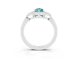 White gold Pear Cut Blue Topaz Halo Ring with Tapered Band and Four-Prong Setting_3