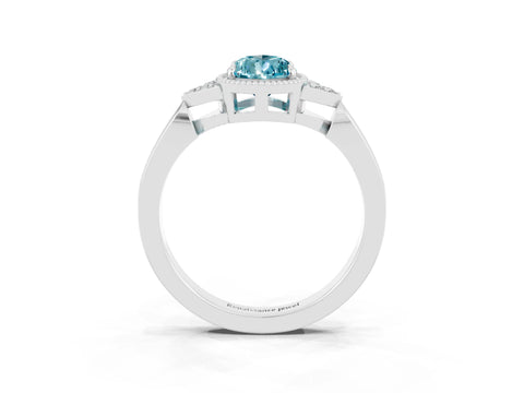 White gold Pear Cut Blue Topaz Halo Ring with Tapered Band and Four-Prong Setting_3