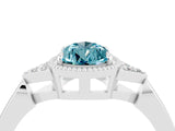White gold Pear Cut Blue Topaz Halo Ring with Tapered Band and Four-Prong Setting_4