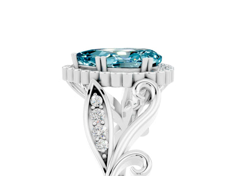 White gold Pear Cut Blue Topaz Halo Ring with Vintage Split Shank and Four-Prong Setting_5