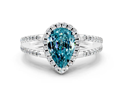 White gold Pear Cut Blue Topaz Halo Split Shank Engagement Ring_12