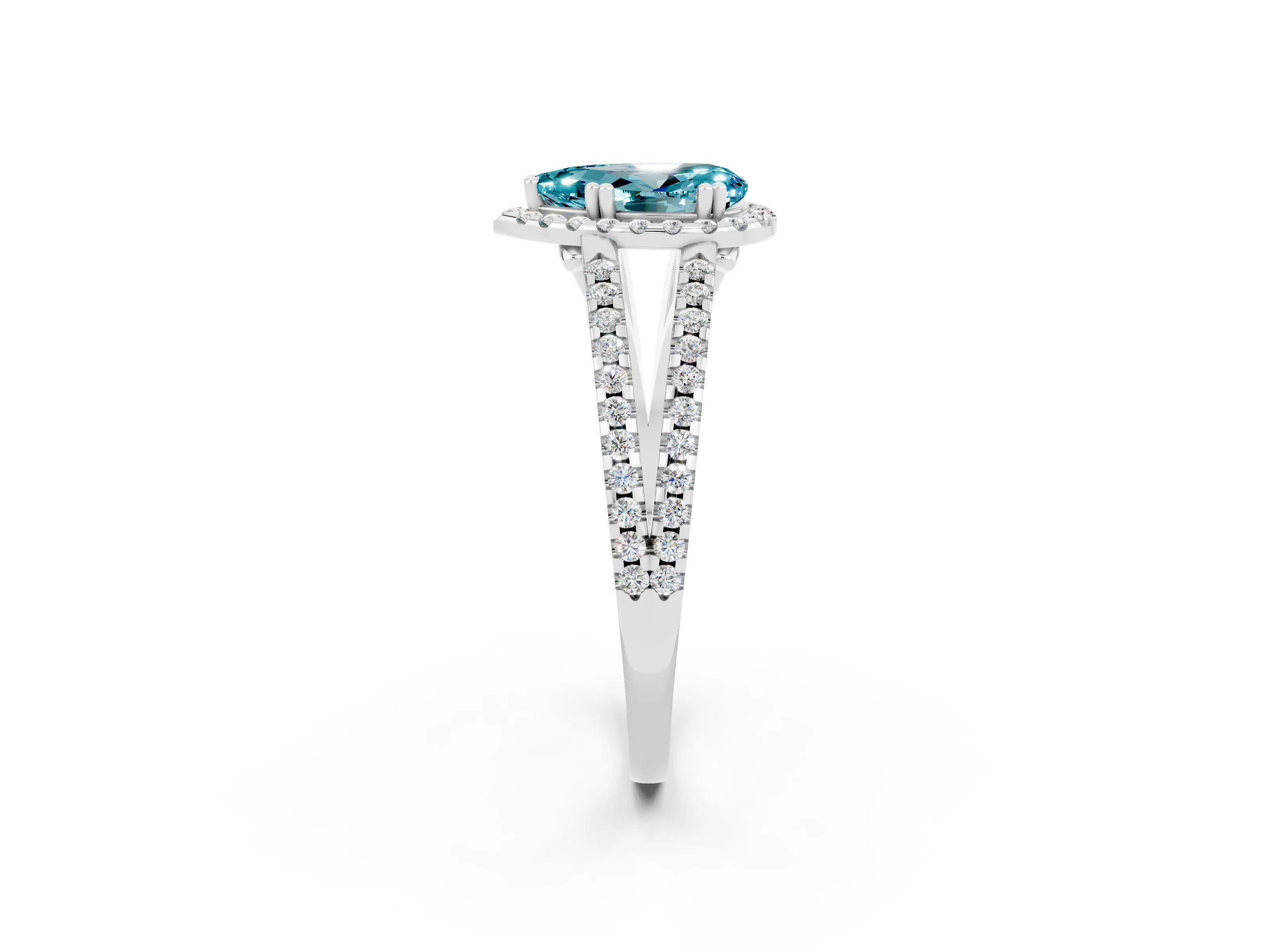 White gold Pear Cut Blue Topaz Halo Split Shank Engagement Ring_14