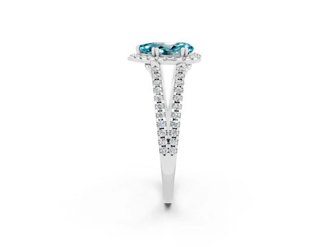 White gold Pear Cut Blue Topaz Halo Split Shank Engagement Ring_14