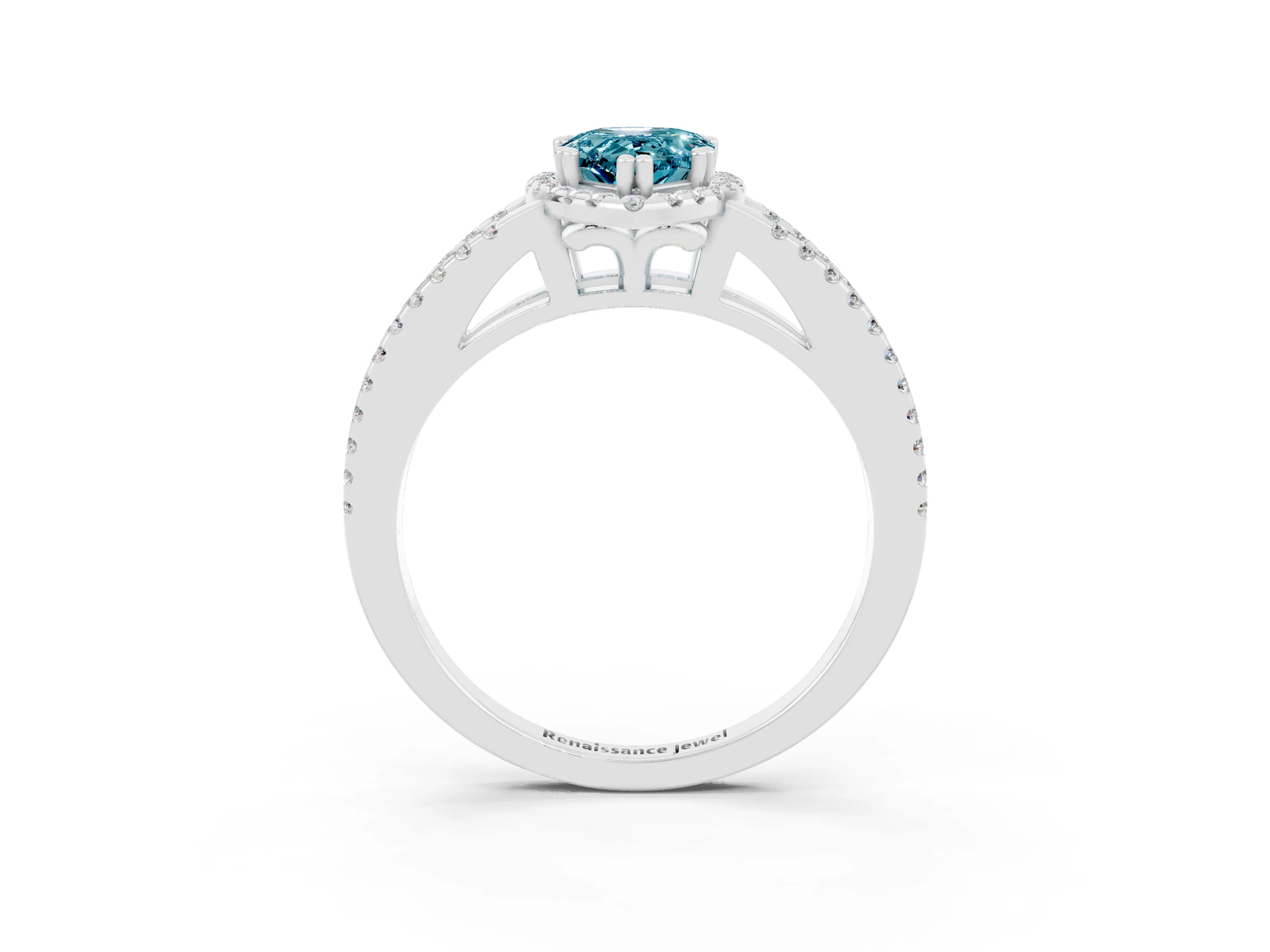 White gold Pear Cut Blue Topaz Halo Split Shank Engagement Ring_15