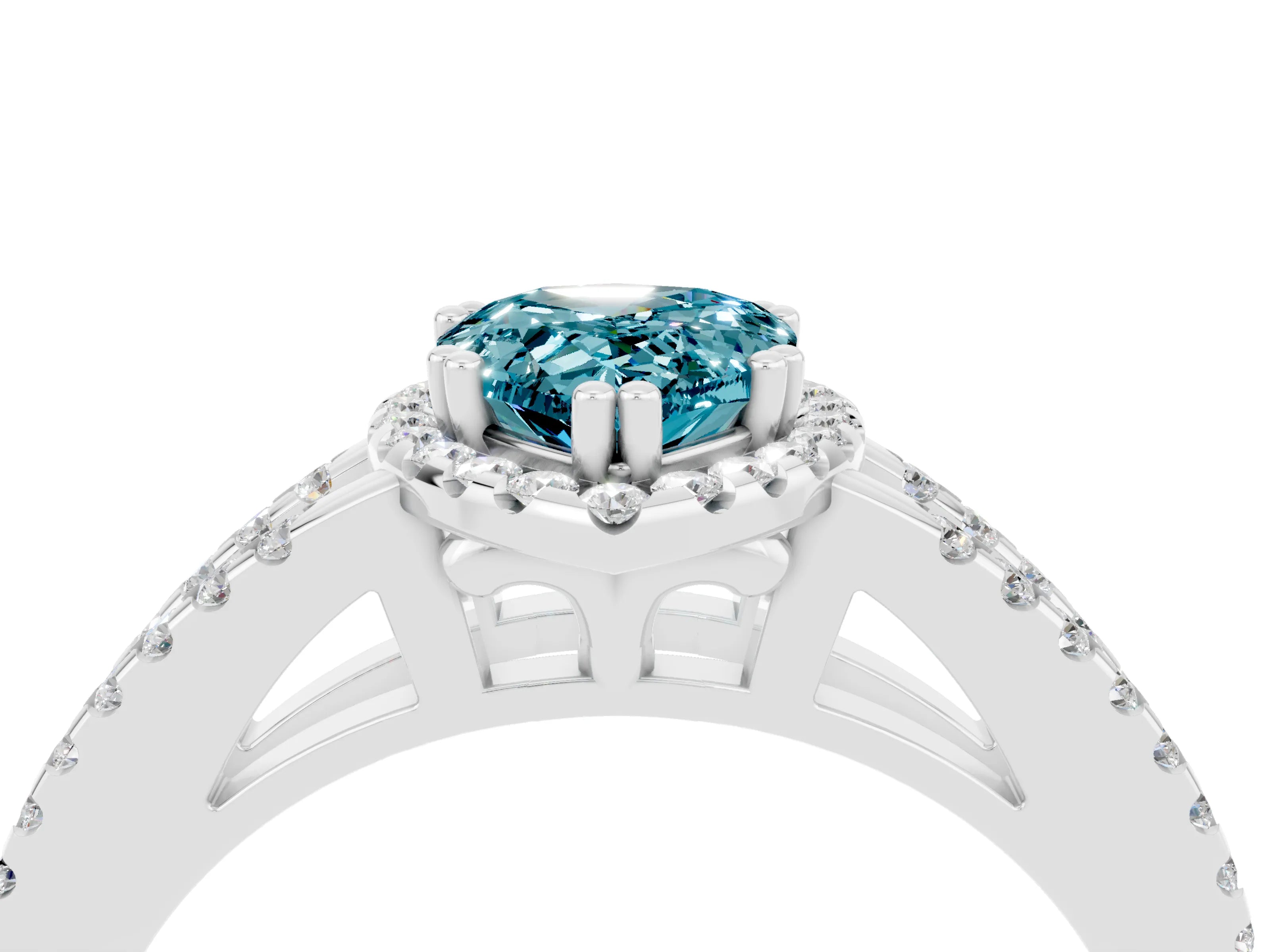 White gold Pear Cut Blue Topaz Halo Split Shank Engagement Ring_16