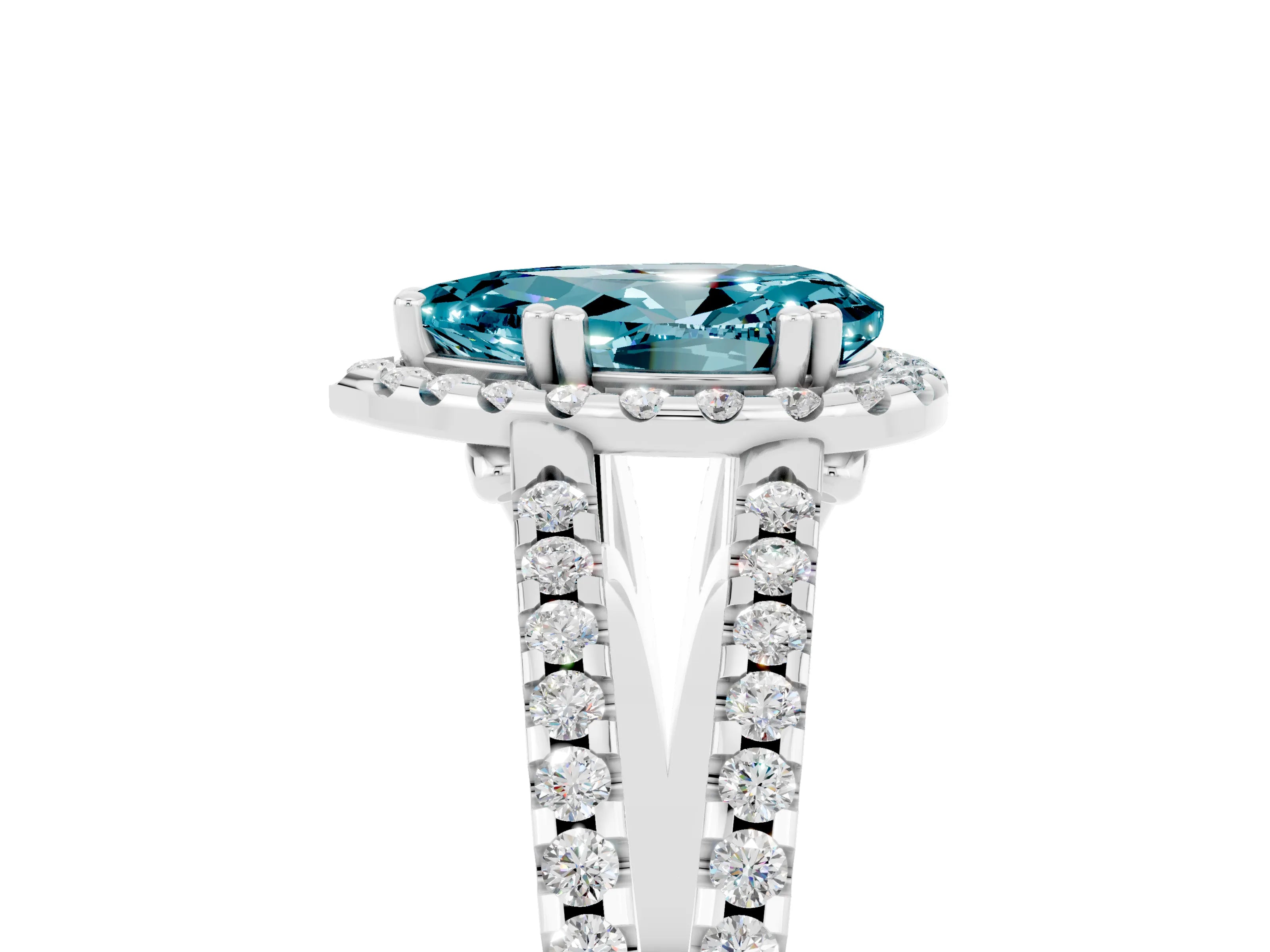 White gold Pear Cut Blue Topaz Halo Split Shank Engagement Ring_17