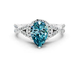 White gold Pear Cut Blue Topaz  Halo Twist Band Solitaire Prong Setting Ring_24