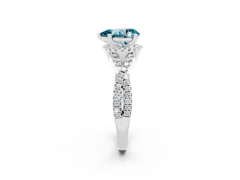 White gold Pear Cut Blue Topaz Halo Twist Band Solitaire Prong Setting Ring_2