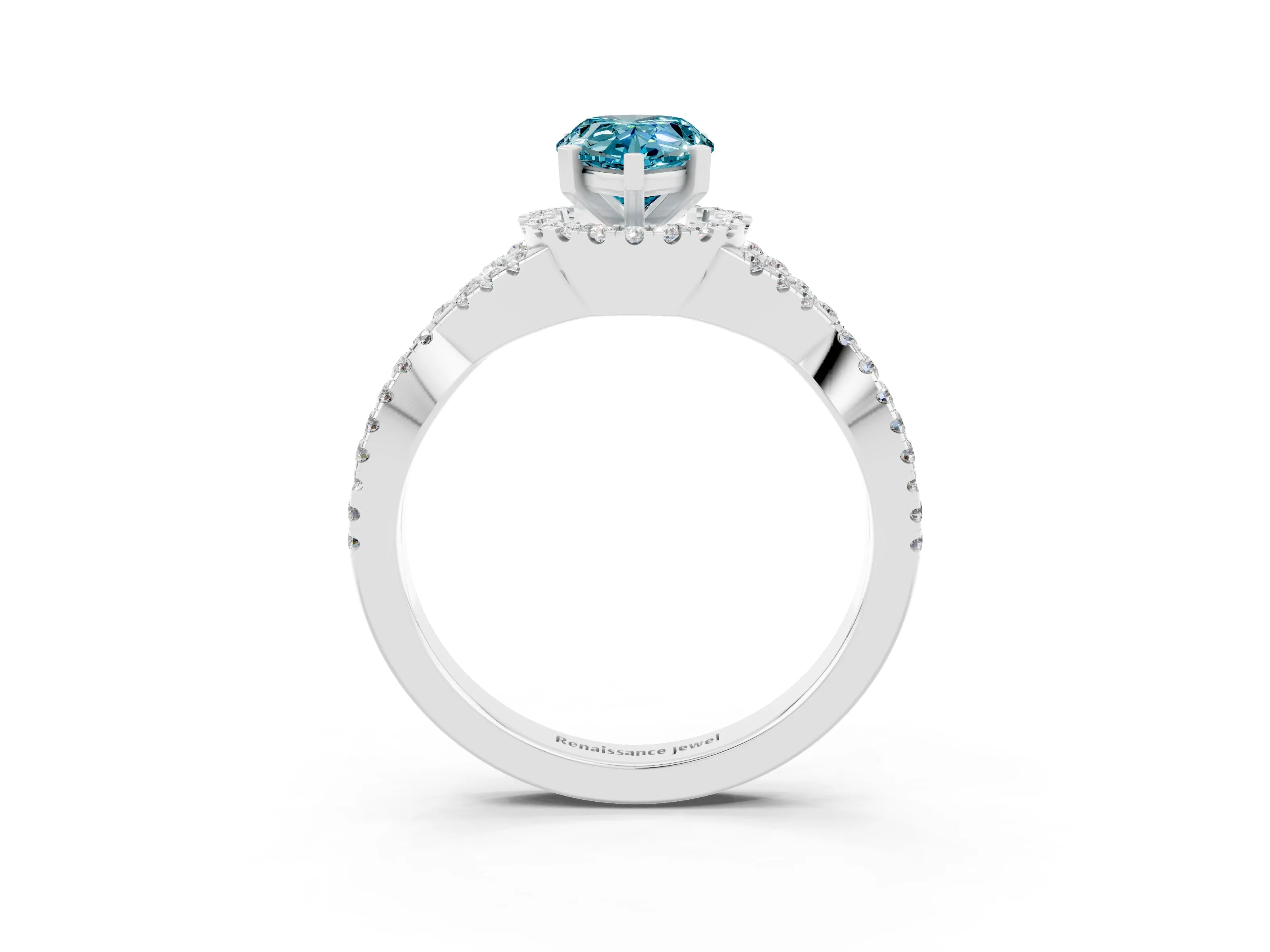 White gold Pear Cut Blue Topaz Halo Twist Band Solitaire Prong Setting Ring_3