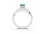 White gold Pear Cut Blue Topaz Halo Twist Band Solitaire Prong Setting Ring_3