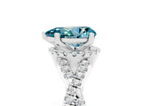 White gold Pear Cut Blue Topaz  Halo Twist Band Solitaire Prong Setting Ring_59