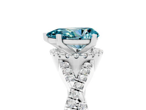 White gold Pear Cut Blue Topaz Halo Twist Band Solitaire Prong Setting Ring_5
