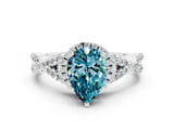 White gold Pear Cut Blue Topaz Halo Twist Band Solitaire Prong Setting Ring