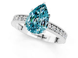 White gold Pear Cut Blue Topaz Milgrain Pavé Engagement Ring with Four-Prong Setting_1