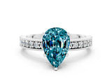 White gold Pear Cut Blue Topaz Milgrain Pavé Engagement Ring with Four-Prong Setting