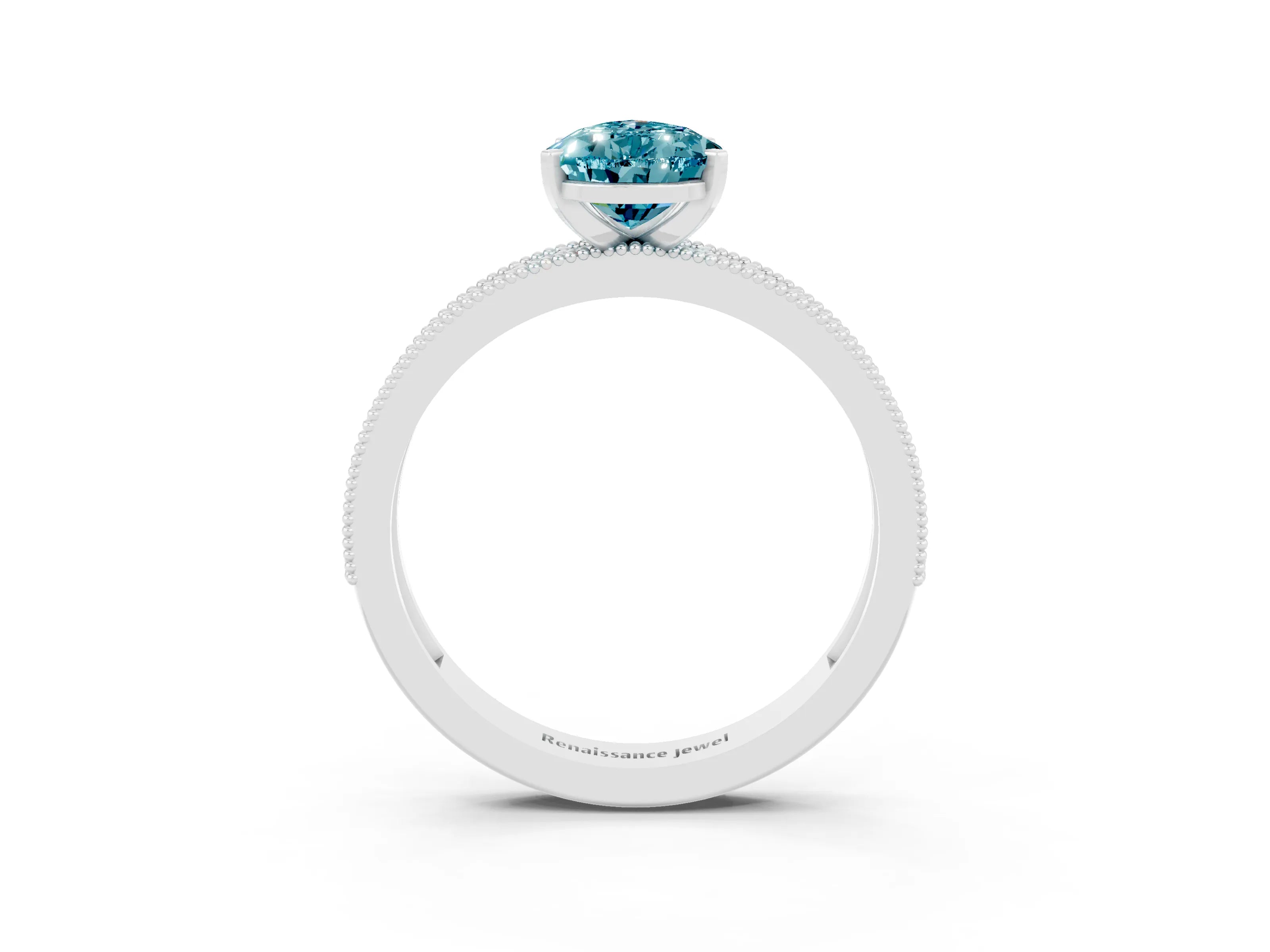 White gold Pear Cut Blue Topaz Milgrain Pavé Engagement Ring with Four-Prong Setting_3