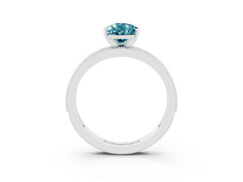White gold Pear Cut Blue Topaz Milgrain Pavé Engagement Ring with Four-Prong Setting_3