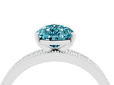 White gold Pear Cut Blue Topaz Milgrain Pavé Engagement Ring with Four-Prong Setting_4