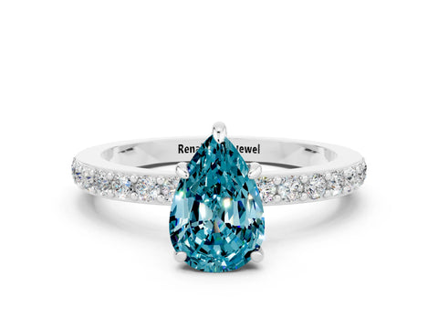 White gold Pear Cut Blue Topaz Pavé Engagement Ring with Round  Accents and Prong Setting_24